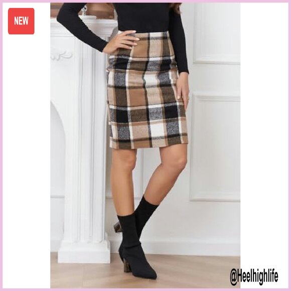 Knee Length Wool Pencil Skirt High Waist Back Slit Office Work - Picture 4 of 7